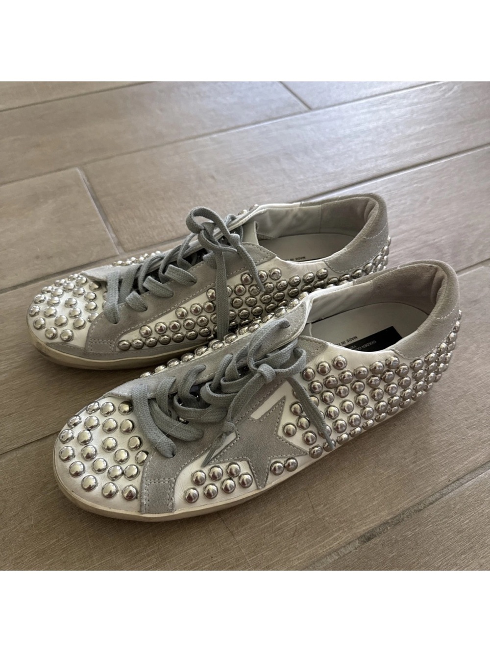 Golden Goose Silver Grey Studded Low-Top Sneakers 41 size